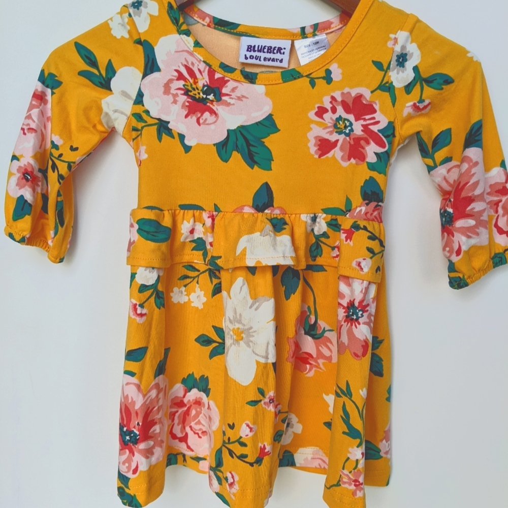 Blueberi boulevard girls' size 12mo yellow floral long sleeve dress